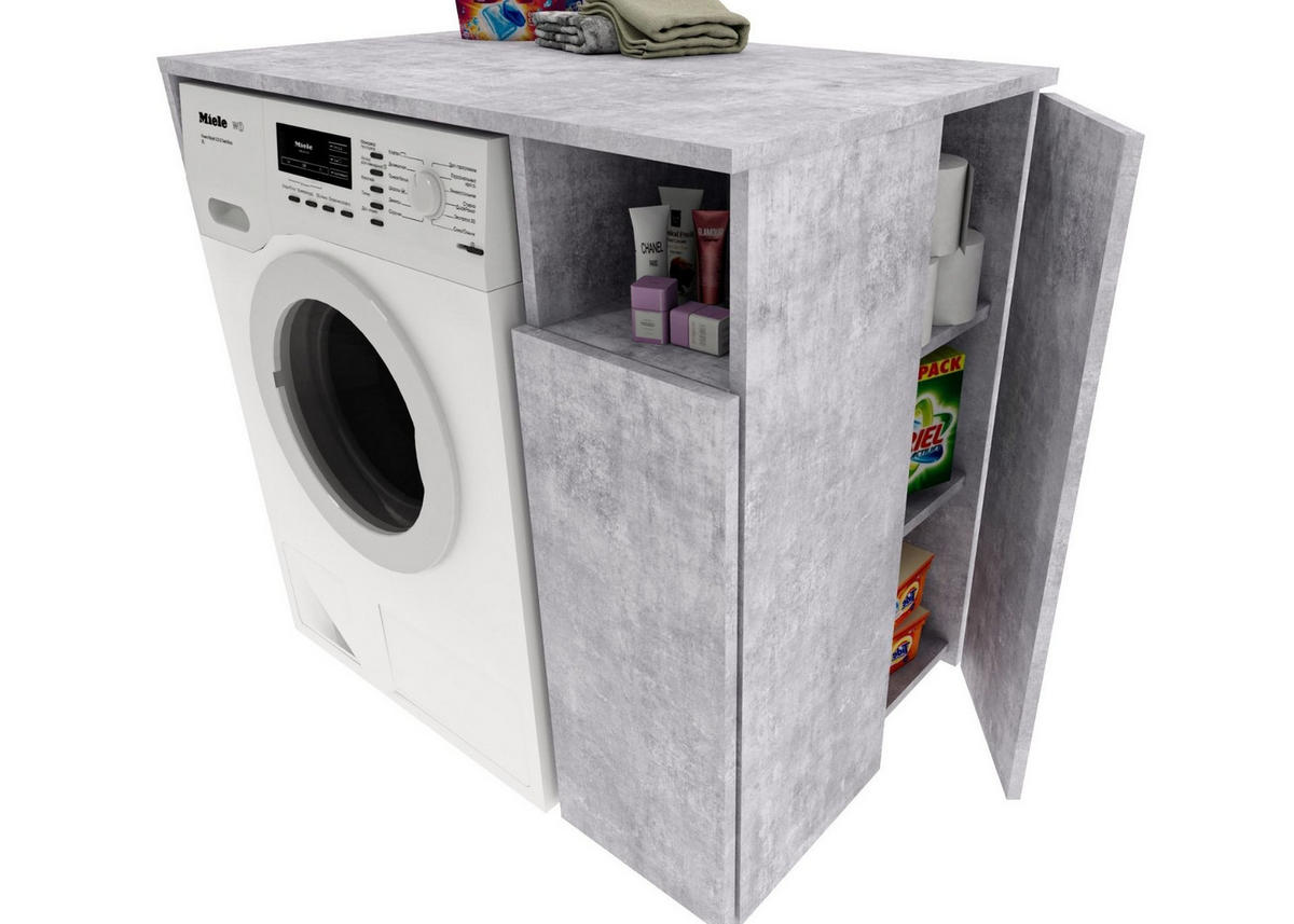 WASCHMASCHINENSCHRANK Überbauschrank mit Fächern – passend für Waschmaschine & Trockner 96/88/62 - Hellgrau/Grau, Holzwerkstoff (96/88/62cm) - RAUMHIRSCH FURNITURE