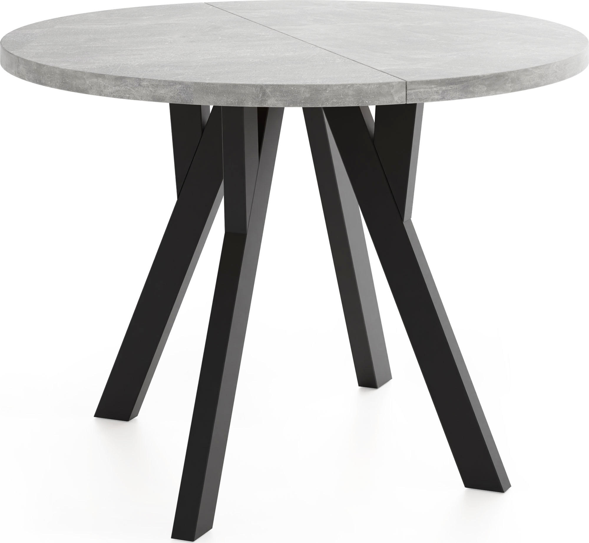 ESSTISCH Avero Black runder ausziehbarer, Beton grau 100-140/100/77 cm - Hellgrau/Schwarz, Holz/Holzwerkstoff (100/100/77cm) - WFL GROUP
