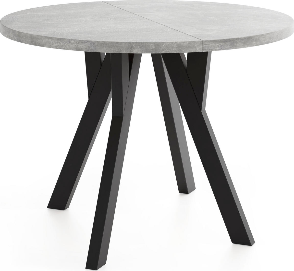 ESSTISCH Avero Black runder ausziehbarer, Beton grau 80-160/80/77 cm - Hellgrau/Schwarz, Holz/Holzwerkstoff (80/80/77cm) - WFL GROUP