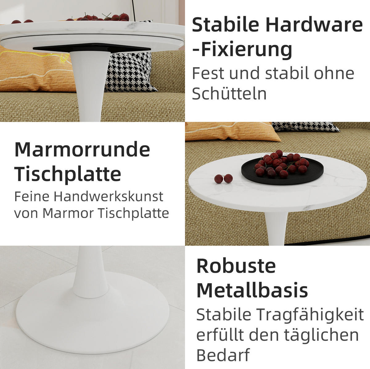 KONFERENČNÍ stolek 70/70/72 cm bílý z umělého mramoru kulatý minimalistický - bílá, kámen (70/70/72cm) - OKWISH