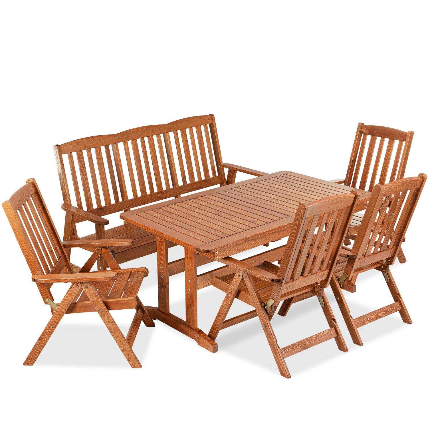 GARTENMÖBELSET ALCES für 7 Personen aus massivem Kiefernholz, braun - Braun, Holz - KONSIMO®