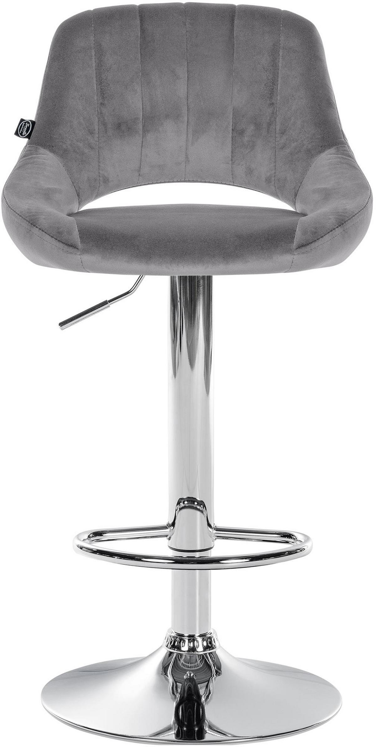 BARHOCKER Milos Samt chrom dunkelgrau - Chromfarben/Grau, Textil/Metall (47/106/48cm) - TPFLiving
