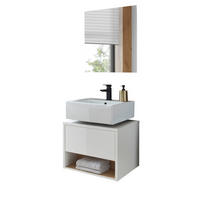 BADMÖBEL-SET 2-teilig weiß Hochglanz, Eiche mit LED Beleuchtung 60 cm Glide - Weiß Hochglanz/Eichefarben, Glas/Holzwerkstoff (60/190/46cm) - Furn.Design