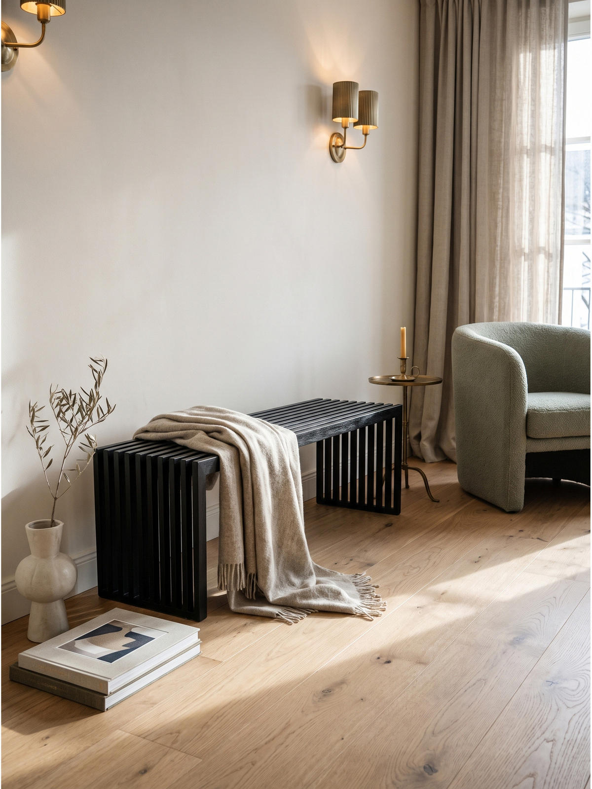 SITZBANK PALLANZA, Akazie Massivholz, Schwarz, 120 x 35 x 45 cm - Schwarz, Holz (120/45/35cm) - KADIMA DESIGN
