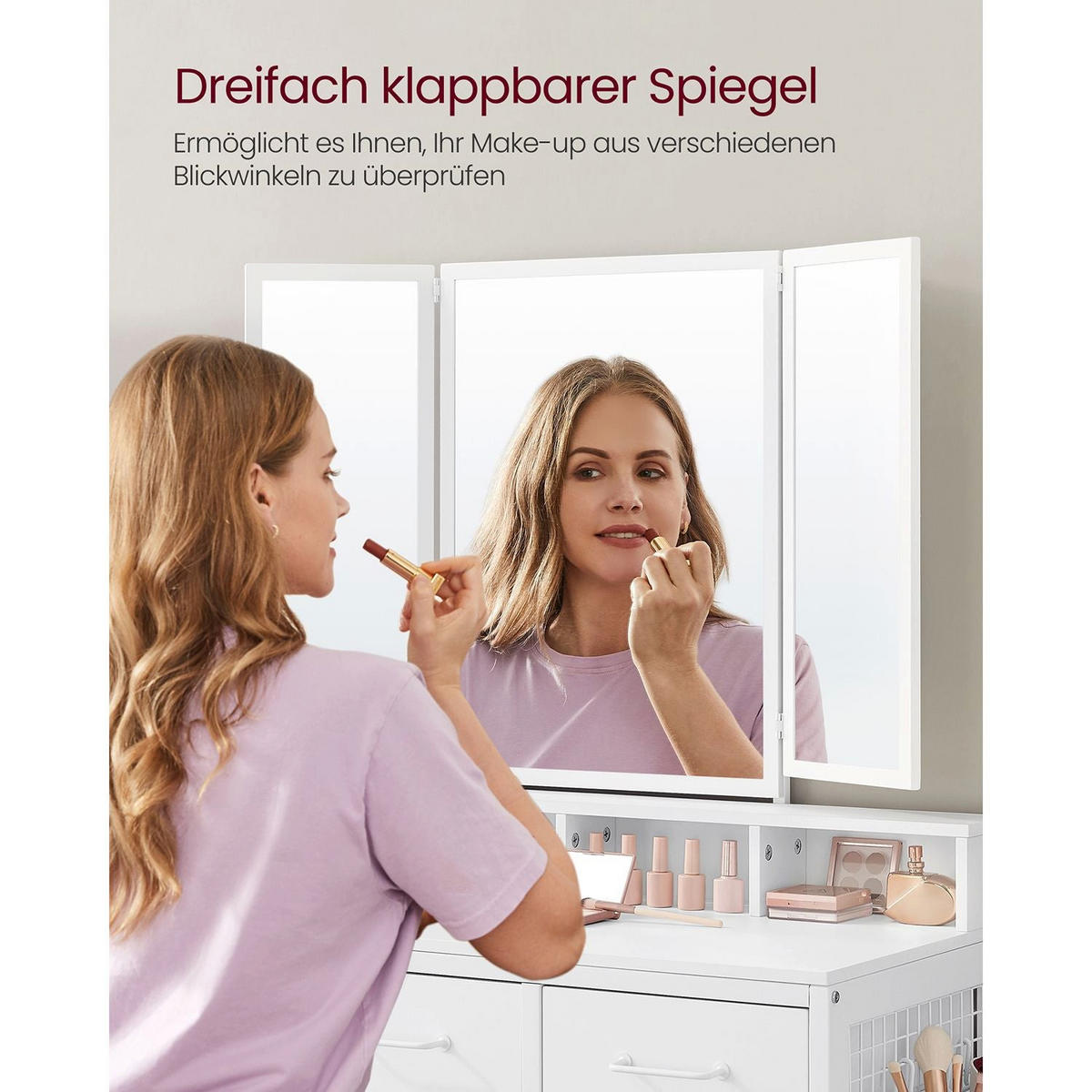 SCHMINKTISCH KINGSTOWN - Weiß, Glas (90/141/40cm) - Hansiro