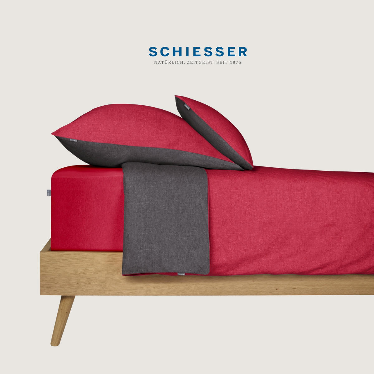 BETTWÄSCHESET Doubleface - Feinbiber - 2-teilig - 155 x 220 cm - Rot-Dunkelgrau - Dunkelgrau, Textil (155/220cm) - SCHIESSER