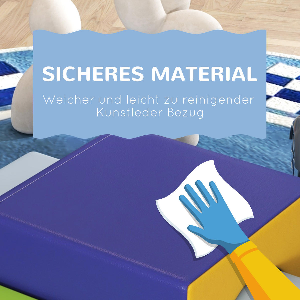 BAUSTEINSET 4er-Set Schaumstoff Bausteine Bauspielzeug für 1-3 Jahre alt Kinder - Hellblau/Grau, Kunststoff (50/39/150cm) - HOMCOM