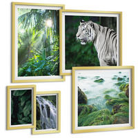 BILDER SET 5er Set - 50x50 cm & 20x30 cm & 40x60 cm Goldrahmen - Blätter und Blüten in verschiedenen Farben - Goldfarben, Kunststoff (40/60cm) - TULUP