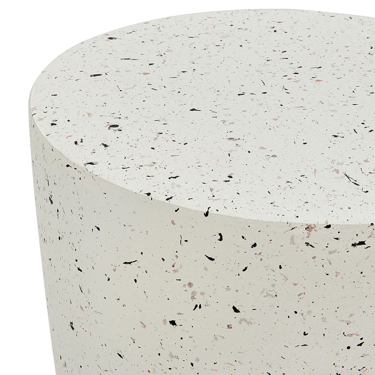BEISTTELLTISCH Beton cremeweiß Terrazzo Optik rund 37 cm Edolo - Weiß, Stein (37/37/47cm) - Beliani