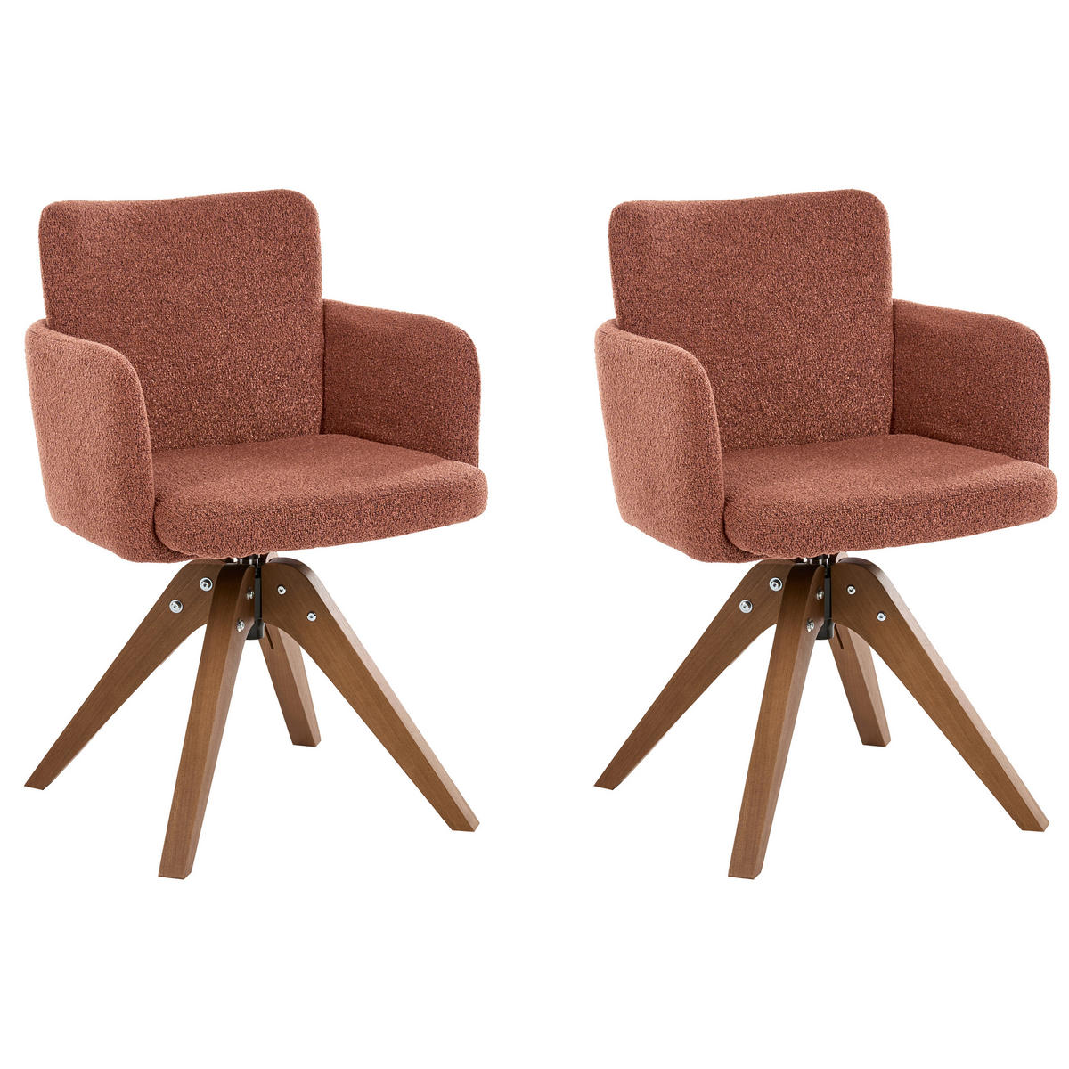 ESSZIMMERSTUHL 2er Set drehbar Bouclé Orange Evelyn - Orange/Braun, Holz/Textil (64/80/64cm) - Beliani