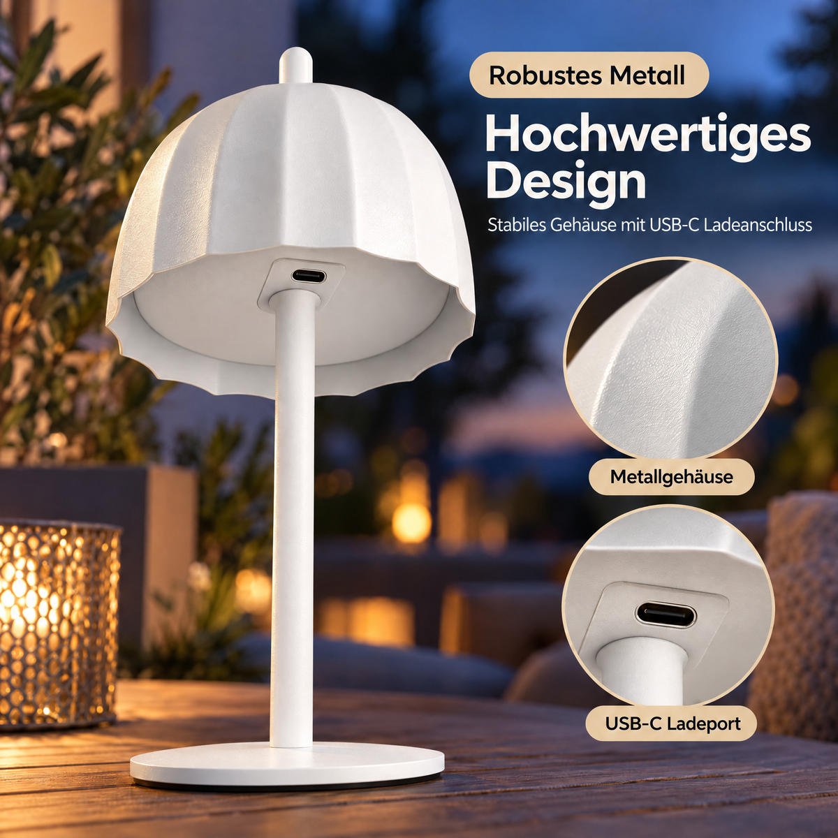 LED-TISCHLEUCHTE Umbrella schwarz 21cm Metall 2er-Set weiß - Weiß, Metall (10/10/21cm) - Northpoint