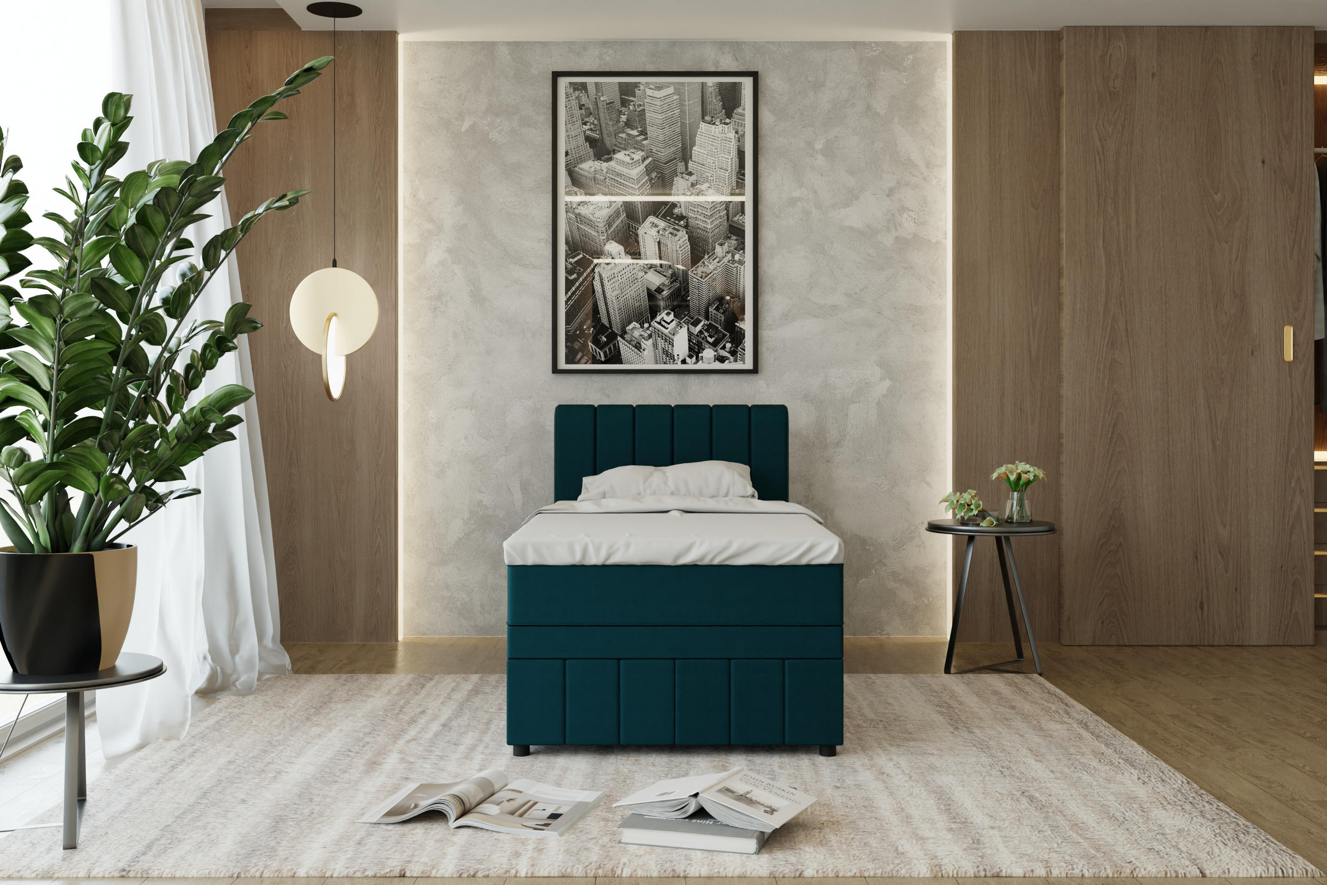 BOXBETT AVALON 100 x 200 cm mit Bettkasten und Topper - Türkis - Türkis, Holz - Panda Möbel