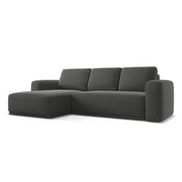 ECKSOFA mit Schlaffunktion Samt Stoff Grau - Dunkelgrau/Schwarz, Kunststoff/Textil (258/160cm) - Makamii