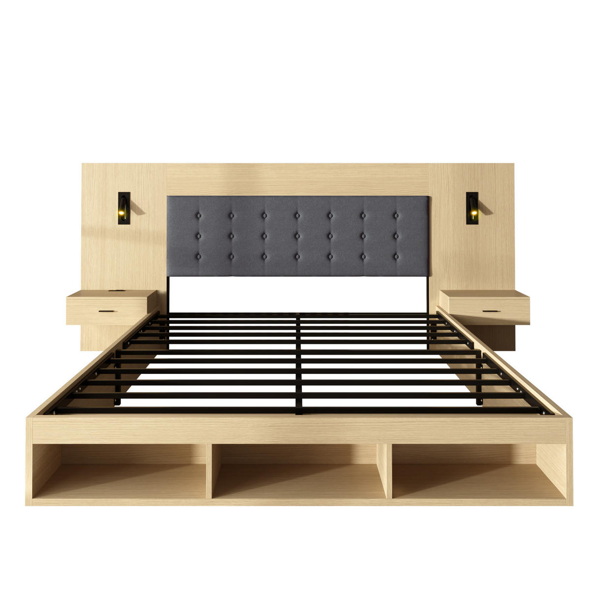 POSTEĽ 160/200 cm, MDF, svetlý dub, s úložným priestorom a LED osvetlením - farba duba, kompozitné drevo (180/200cm) - BEAOK