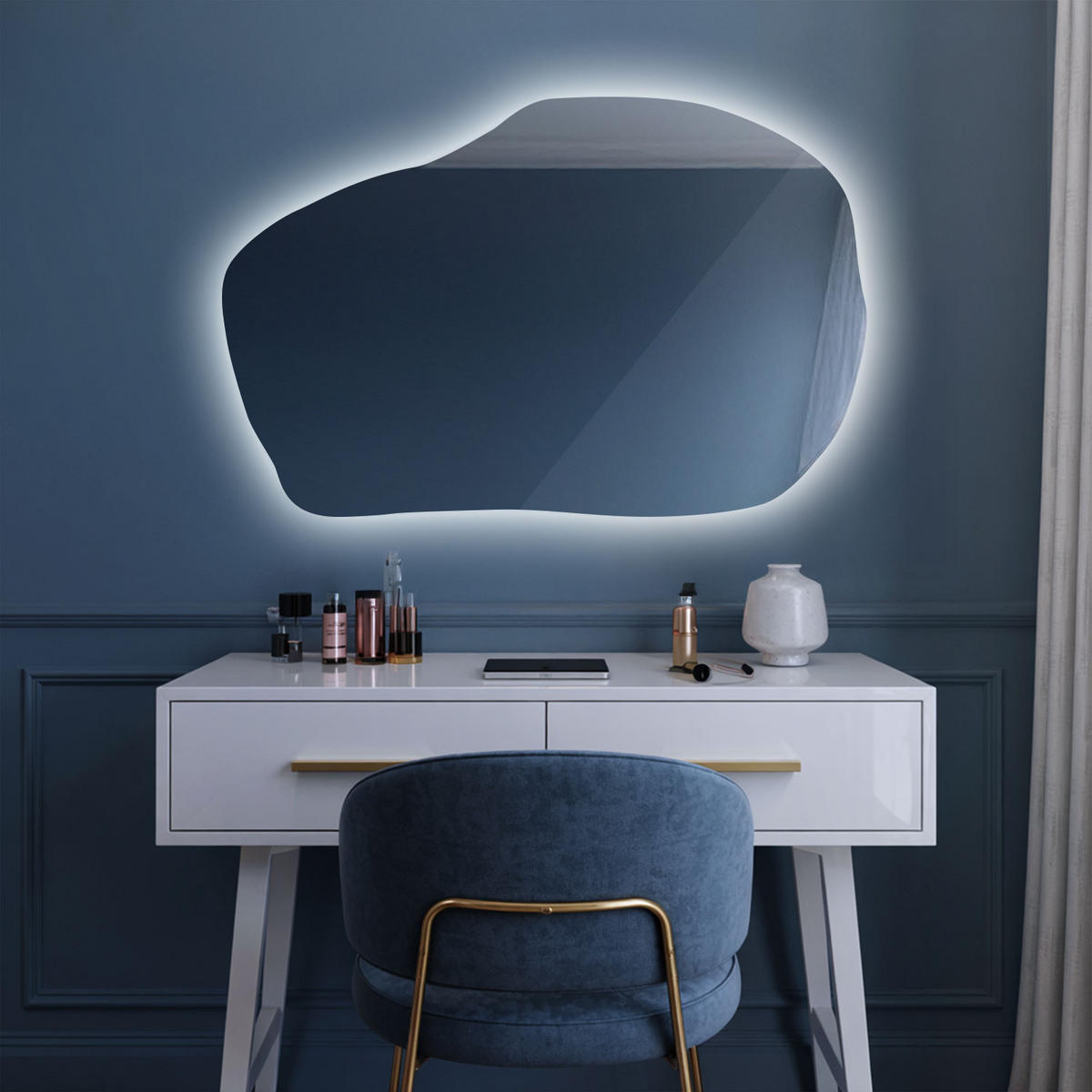 LED SPIEGEL 90 x 58,5 cm Unregelmäßige Form Kaltweiß 6500K - Transparent, Glas (90/58.5/0.4cm) - TULUP