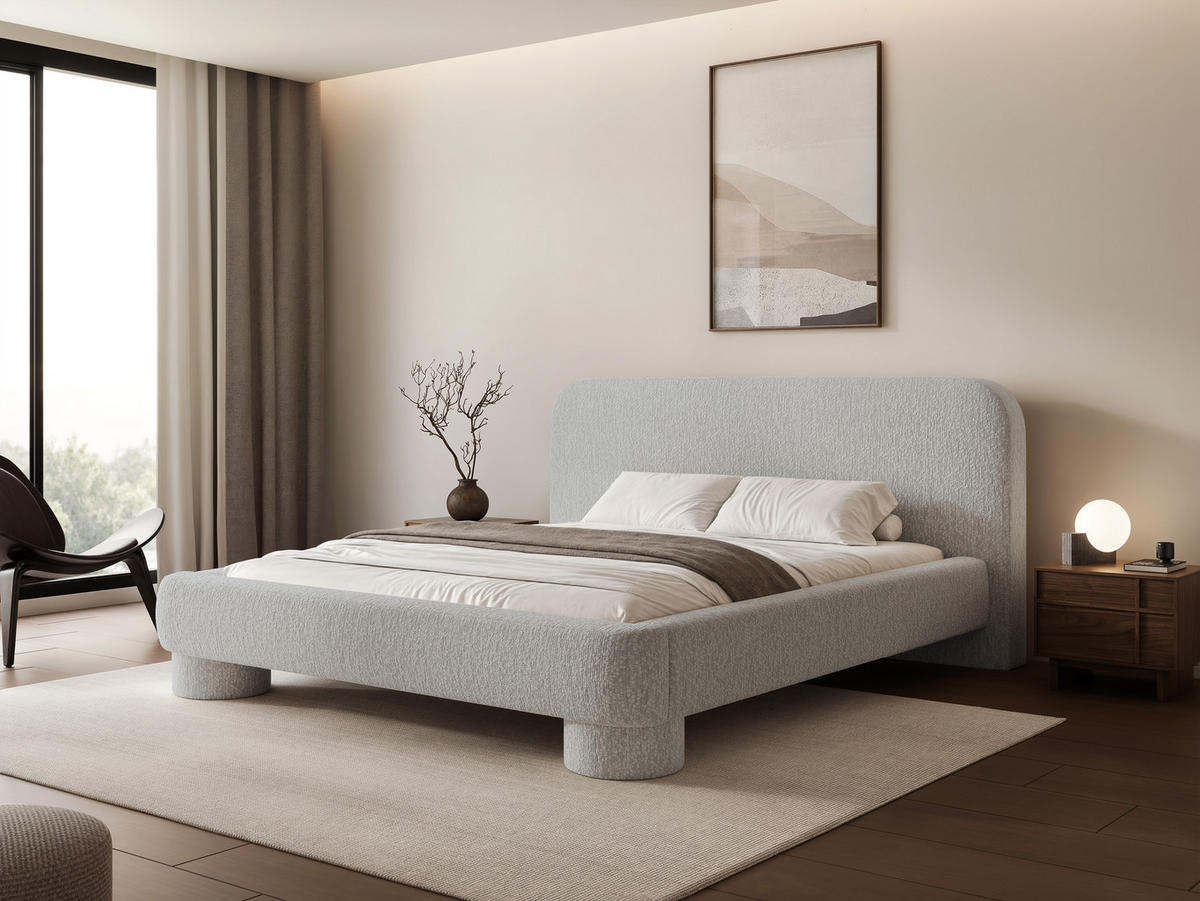 POLSTERBETT Frederico 140x200 cm Aschgrau Chenille – (Doppelbett mit Bettkasten, Lattenrost, rundes Kopfteil) - Hellgrau, Holz/Holzwerkstoff (140/200cm) - Ravio