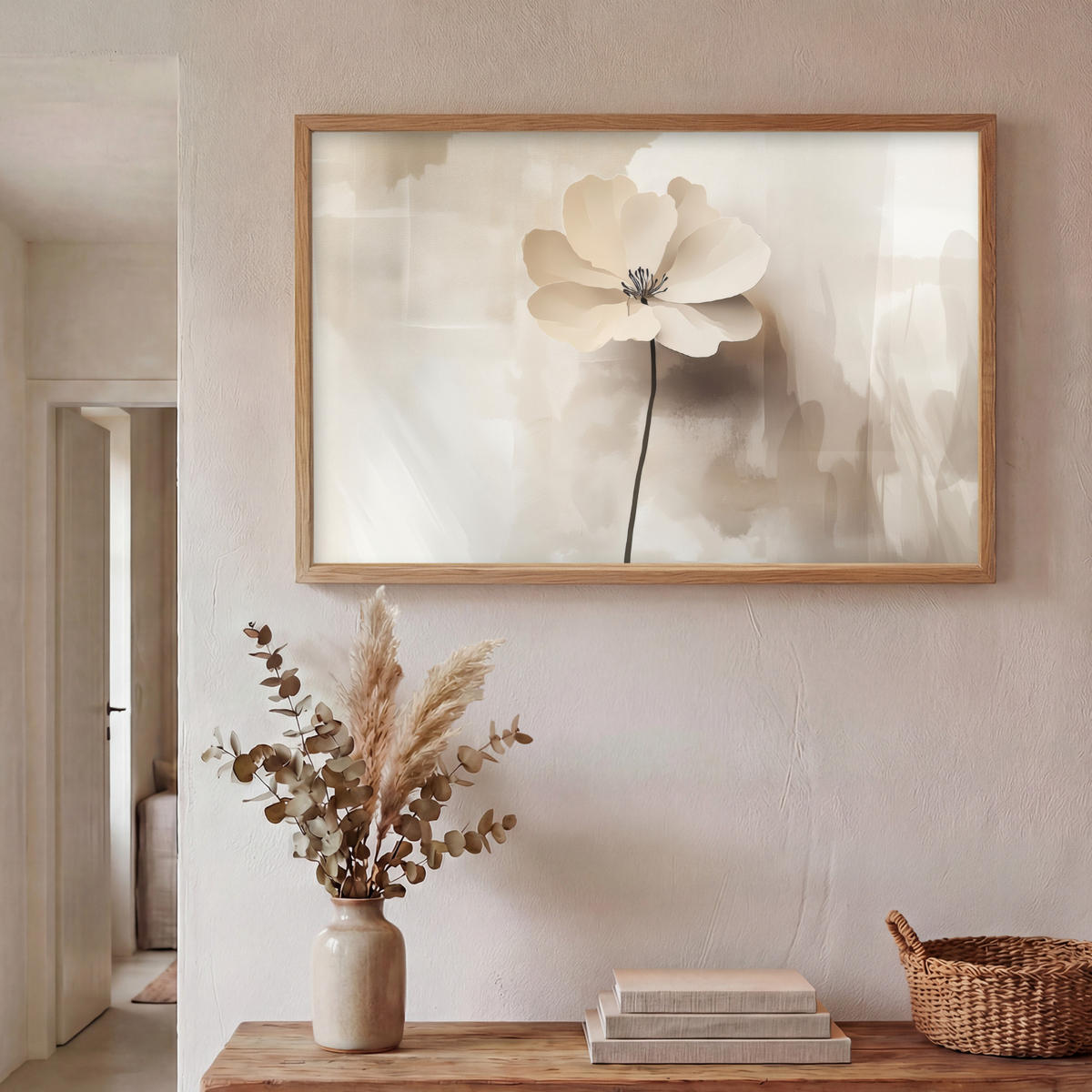NÁSTĚNNÁ LAMPA S AKUMULÁTOREM Květina - béžová - barva - stín 100x70 cm - béžová, kompozitní dřevo (100/70/8cm) - OnlyWow