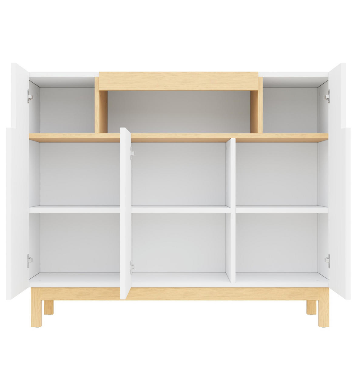 SIDEBOARD aus Spanplatte 120,5x42x96 cm Weiß mit 3 Türen und offenem Fach - Weiß, Holzwerkstoff (120/96/42cm) - IVMEU