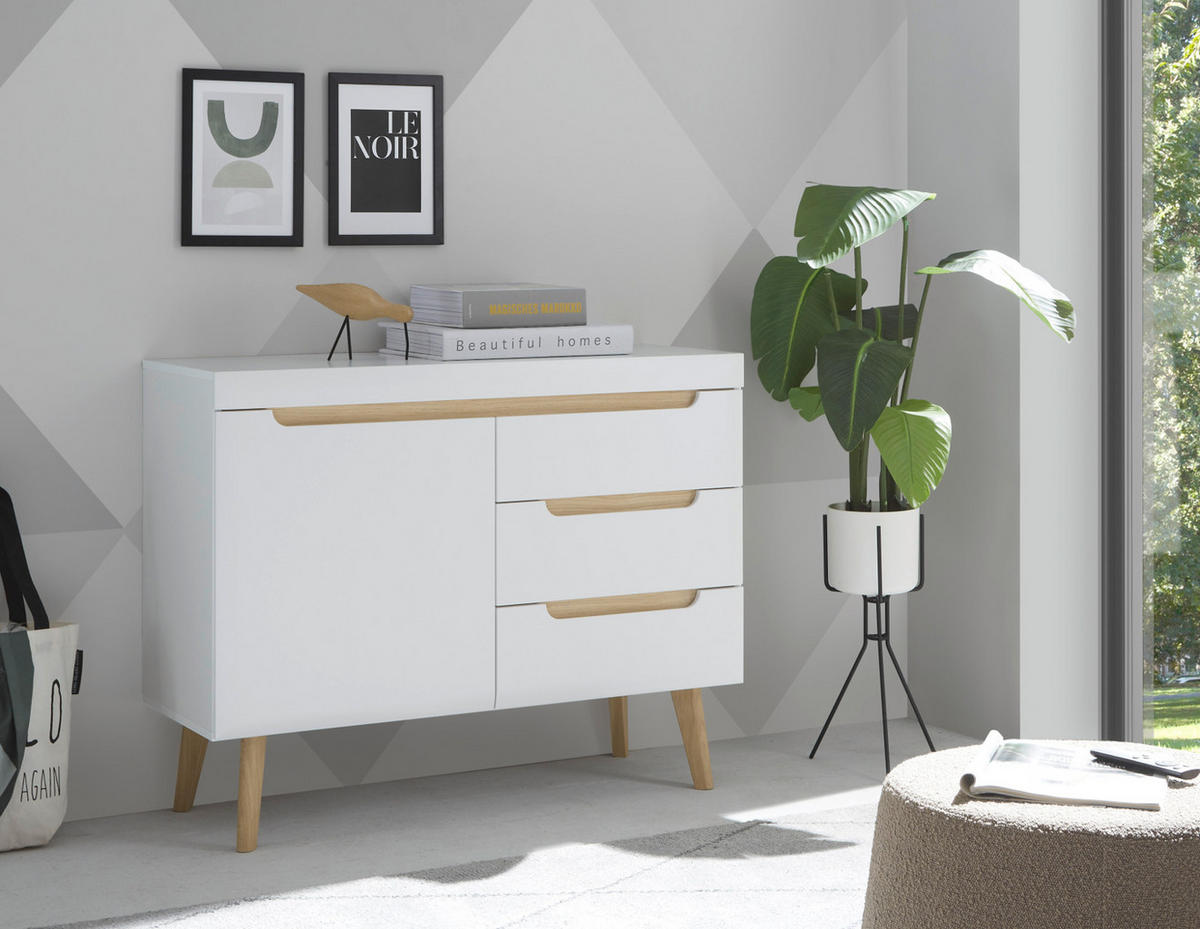 SIDEBOARD weiß, Eiche, skandinavisch 107 cm, Kommode mit Soft-Close-Funktion - Eichefarben/Weiß, Holz/Holzwerkstoff (107/83/40cm) - Furn.Design