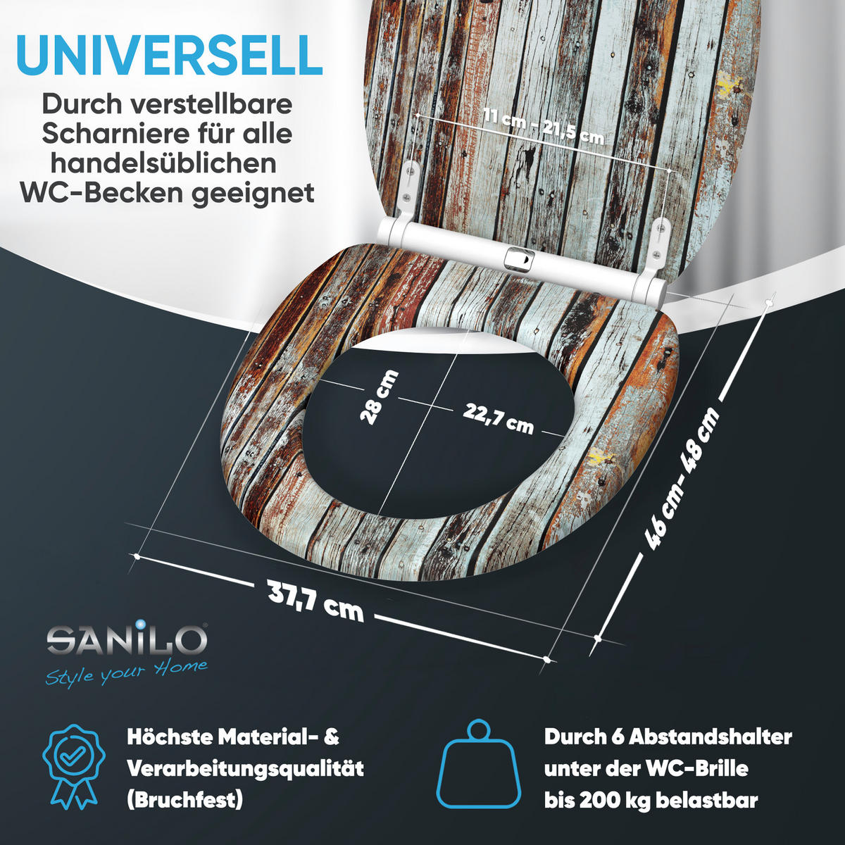 WC-SITZ mit Absenkautomatik & Top Fix Antik - Braun, Holzwerkstoff (37.7/5.5/48cm) - Sanilo