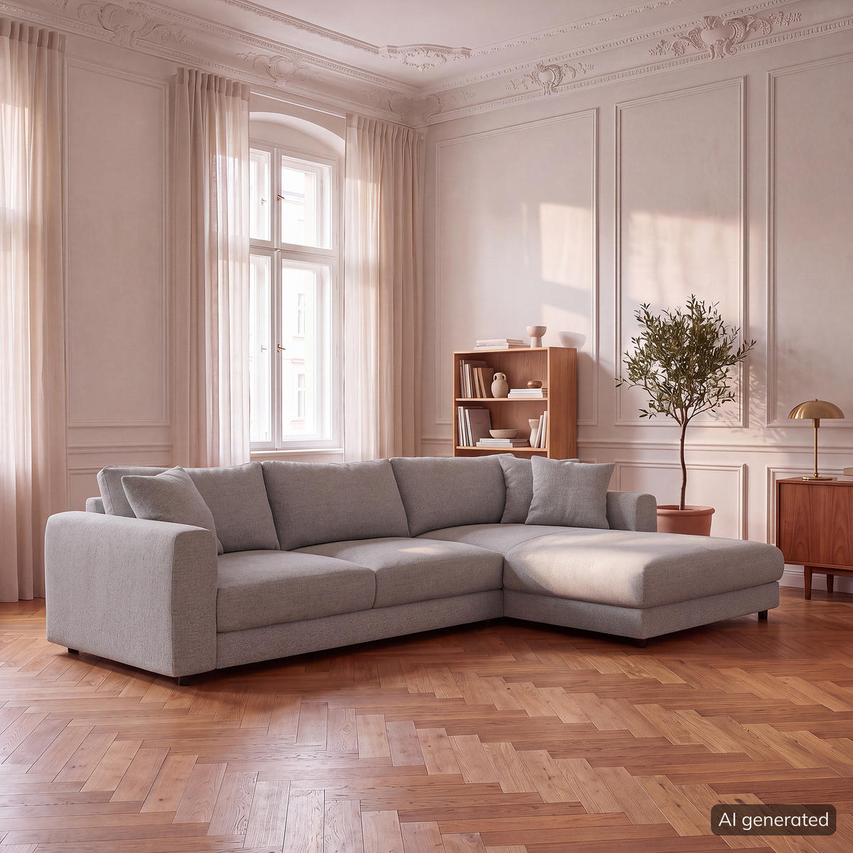 ECKSOFA mit Longchair - Hellgrau/Schwarz, Holz/Kunststoff (286/183cm) - home24