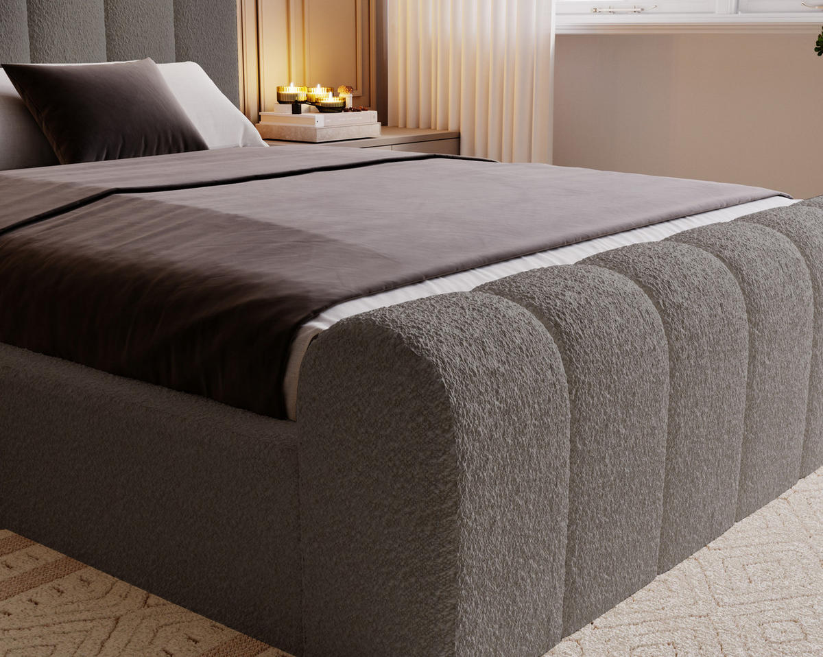 POLSTERBETT 140x200 Valetta mit Bettkasten, Bouclé Dunkelgrau - Dunkelgrau, Holz/Textil (140/200cm) - Emporius