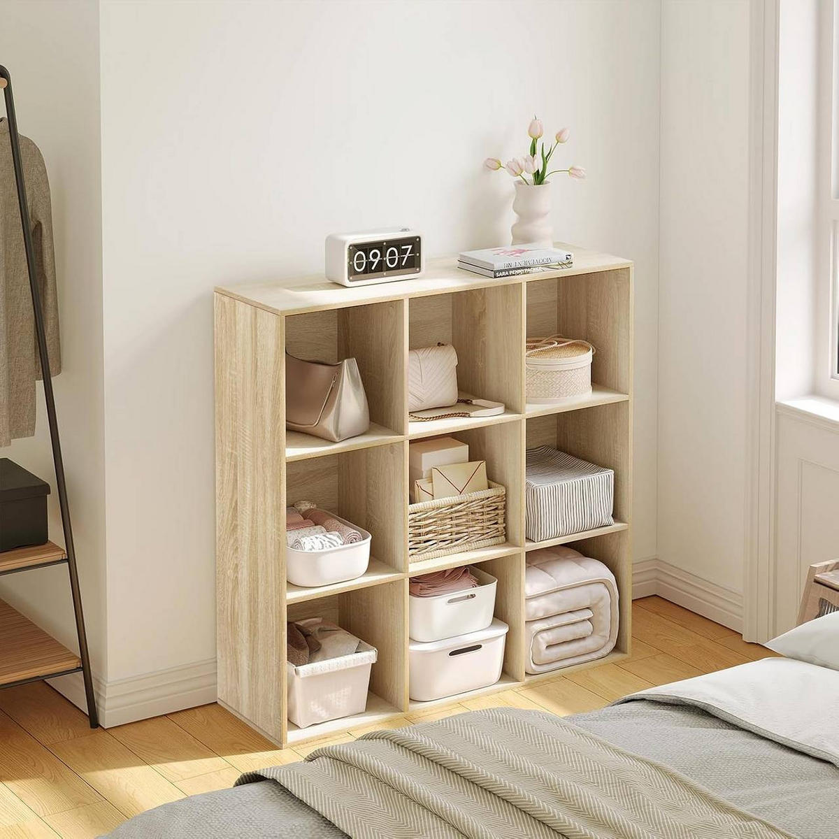 REGAL Bücherregal mit 9 Fächern, Standregal, Helle Eiche - Eichefarben, Holzwerkstoff (94/93/29.5cm) - Woltu