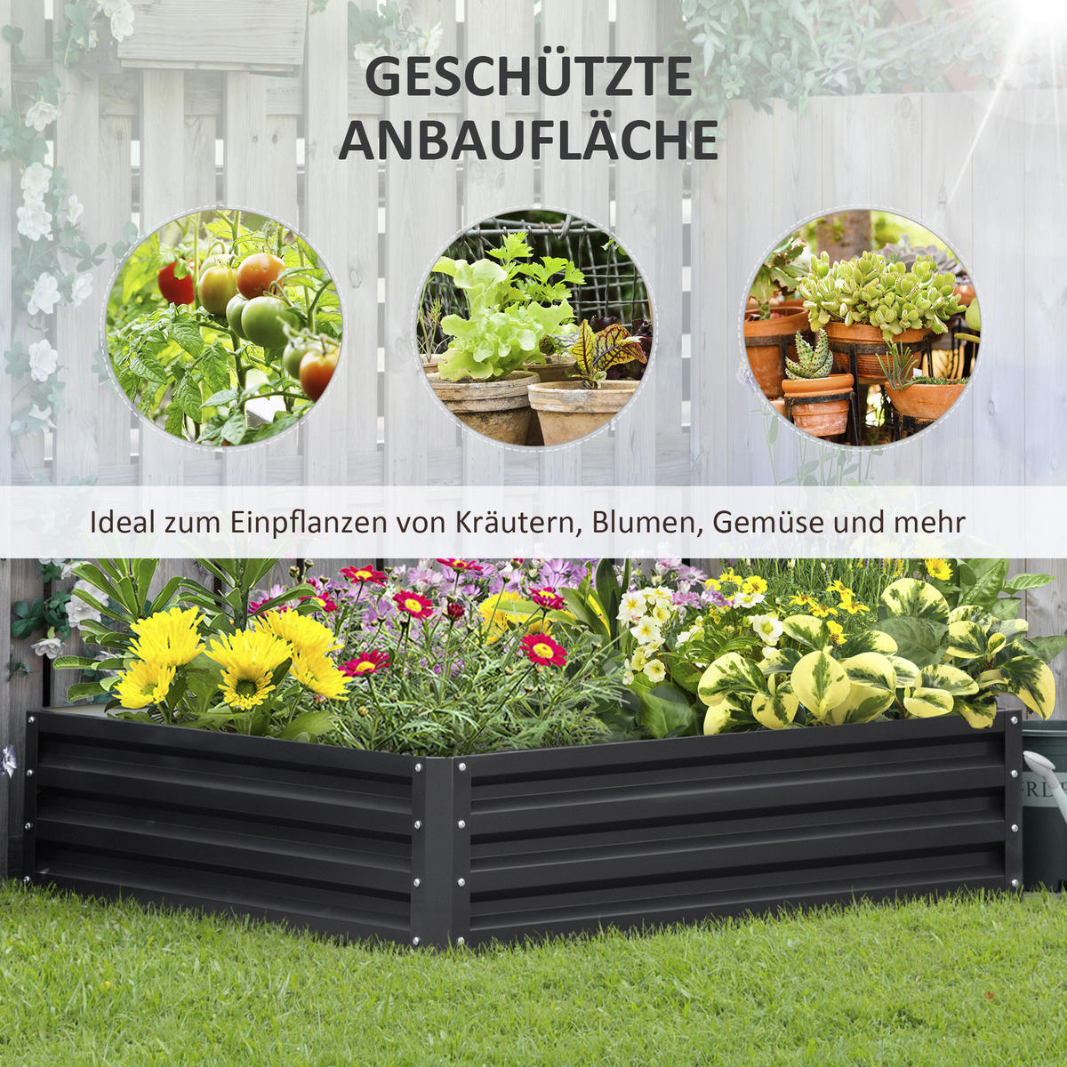 HOCHBEET, Blumenkasten, Gemüsebeet, für Garten, Terrasse, Balkon, Stahl, Grau - Grau, Metall (120/30/120cm) - Outsunny