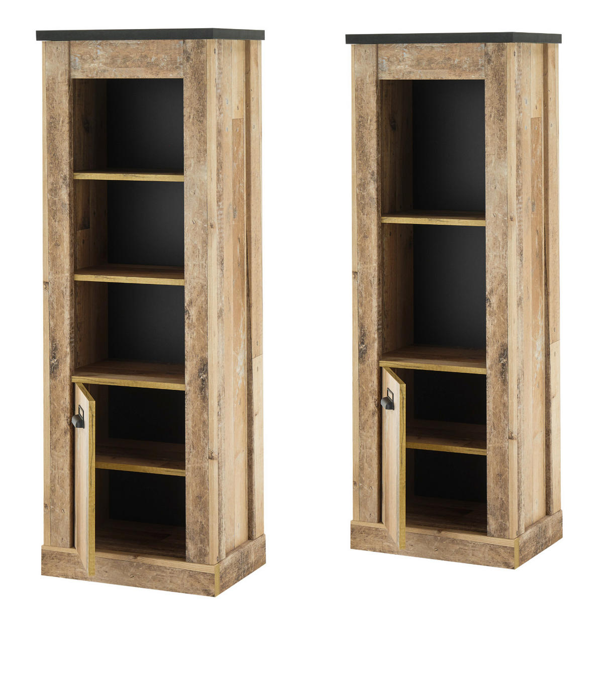 WOHNWAND Used Wood hell, anthrazit 3-teilig 233 cm, Schrankwand mit Soft-Close - Anthrazit/Schwarz, Holzwerkstoff/Metall (233/170/43cm) - Furn.Design