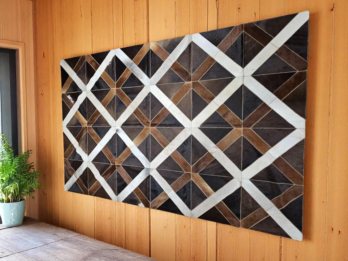 TEPPICH Patchwork Kuhfell Rautenmuster Kreuzdesign handgefertigt 200/300 cm - Schwarz/Braun, Fell (200/300cm) - Provellus