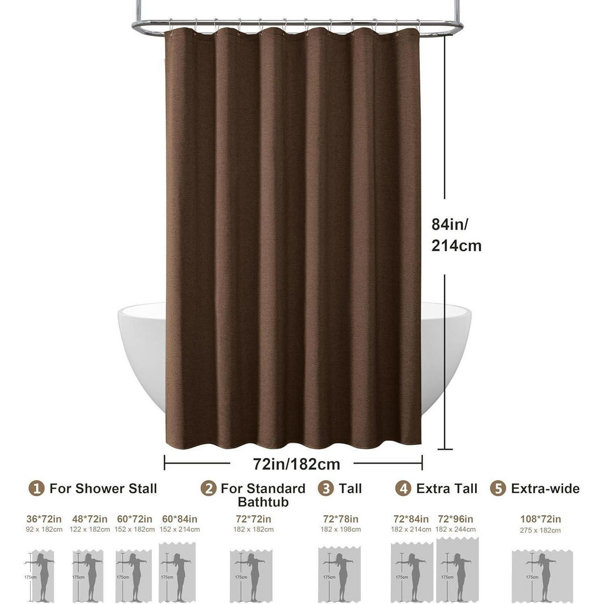 DUSCHVORHANG Leinen Braun 182 x 214 cm - Braun, Textil (182/214cm)
