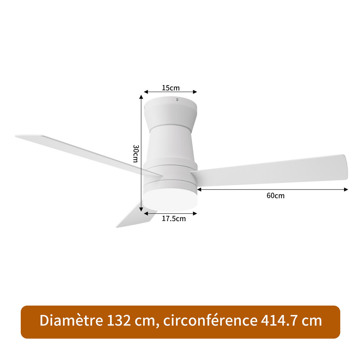 DECKENVENTILATOR Direktmontage Weiß 3 Flügel Tri Color LED Timer - Weiß, Kunststoff (132/132/28cm) - CASIVA
