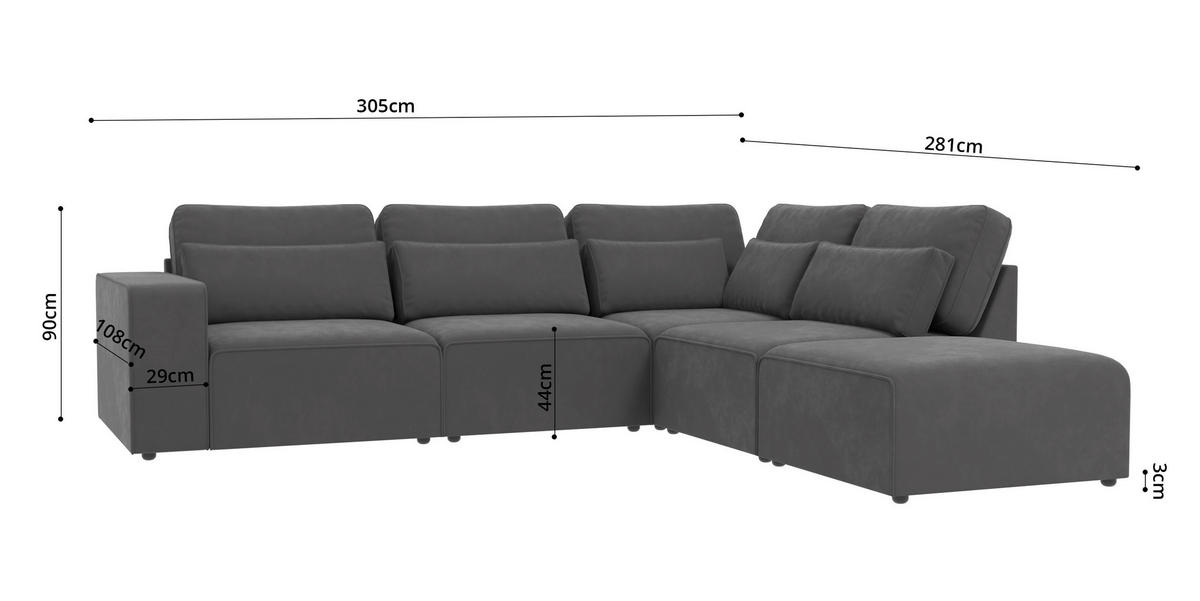 ECKSOFA modularer Leox Grau Samt-Stoff - Schwarz/Grau, Kunststoff/Textil (305/281cm) - S-Style Möbel