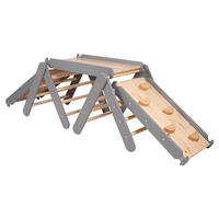 KLETTERDREIECK für Kinder mit Rutsche und Kletterwand - Set, Montessori, Grau - Grau, Holz (180/59/60cm) - MeowBaby