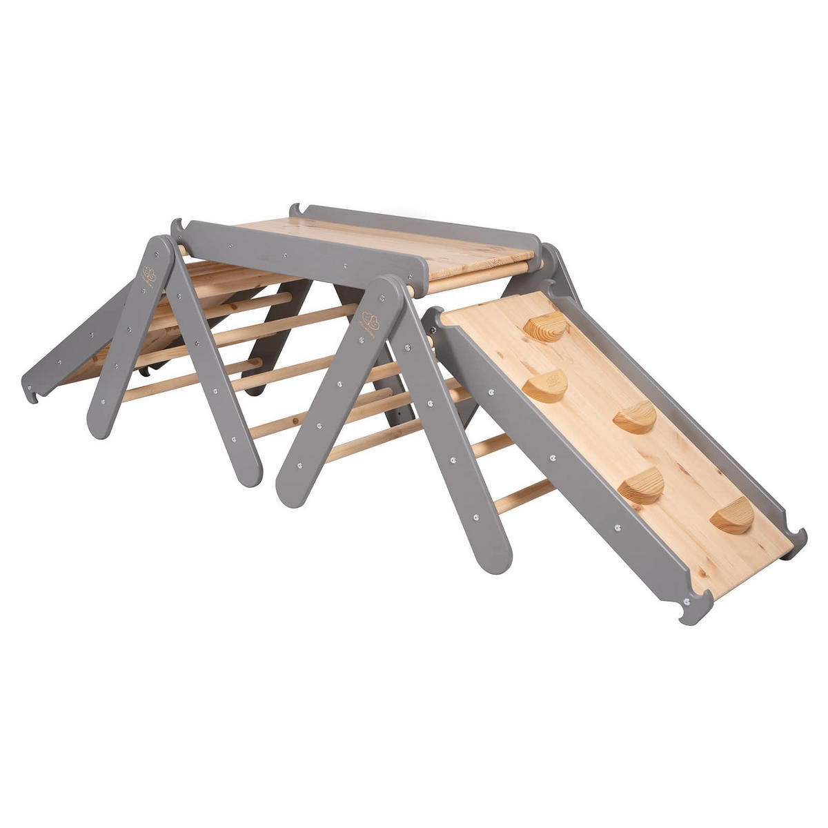 KLETTERDREIECK für Kinder mit Rutsche und Kletterwand - Set, Montessori, Grau - Grau, Holz (180/59/60cm) - MeowBaby