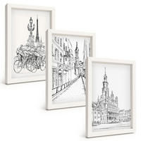 BILDER SET 3er Set - 20x30 cm Weißer Rahmen - Einfache Zeichnungen von Stadtlandschaften - Weiß, Kunststoff (20/30cm) - TULUP