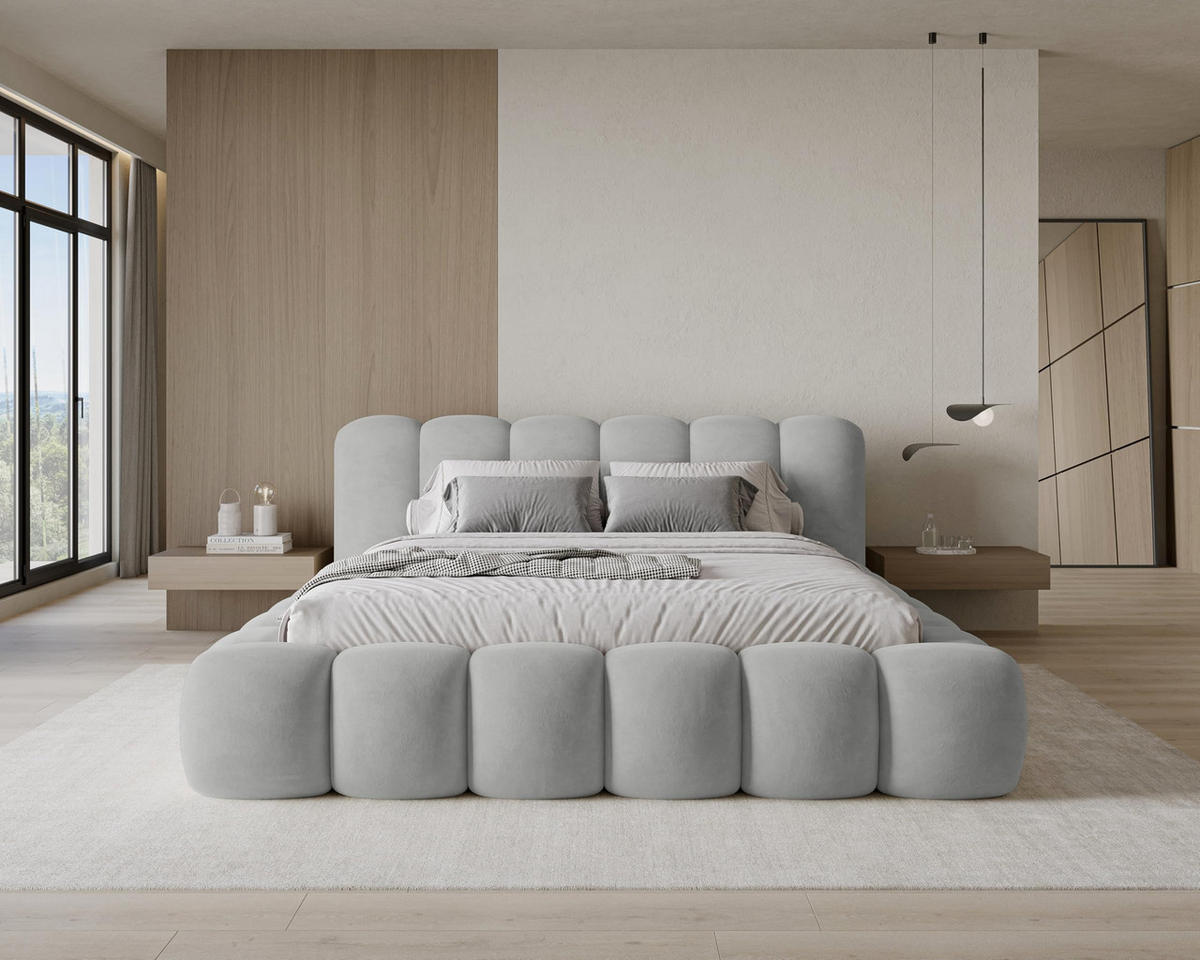 POLSTERBETT 160x200 mit Bettkasten, Lattenrost und Kopfteil, Velluto-Samt Stoffbezug Grau - Grau, Holz (160/200cm) - Chilly