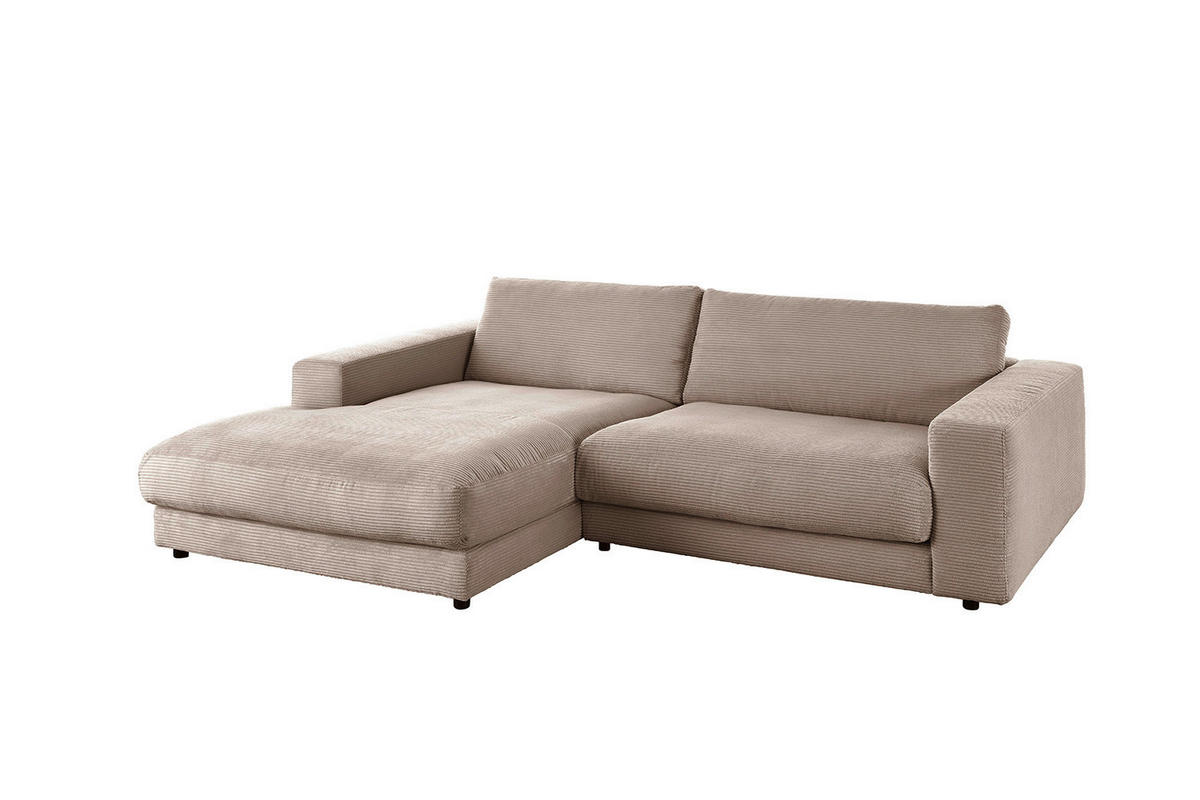 ECKSOFA MADELINE Taupe Cord - Taupe/Schwarz, Kunststoff/Textil (270/190cm) - KAWOLA