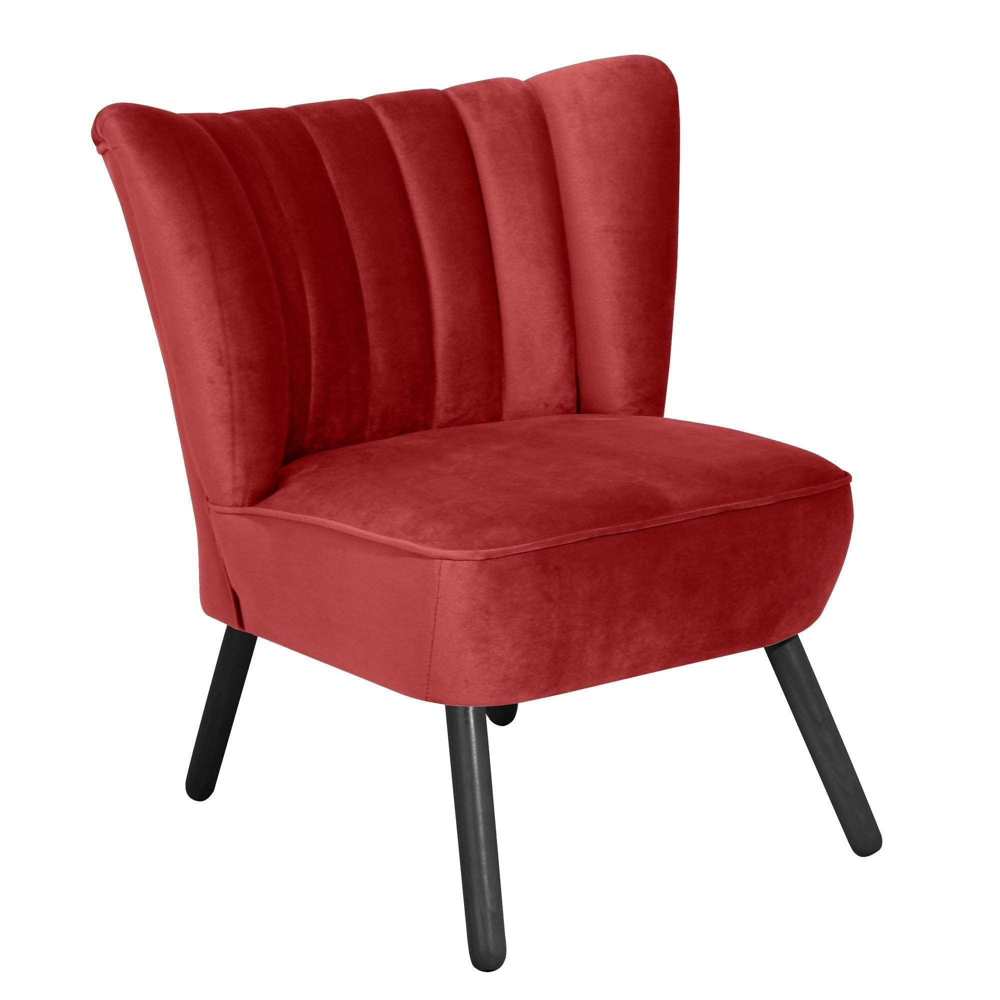 SESSEL Kadisha Bezug Samtvelours Buche schwarz lackiert / ziegel - Rot, Kunststoff (70/80/66cm) - 58aufmkessel