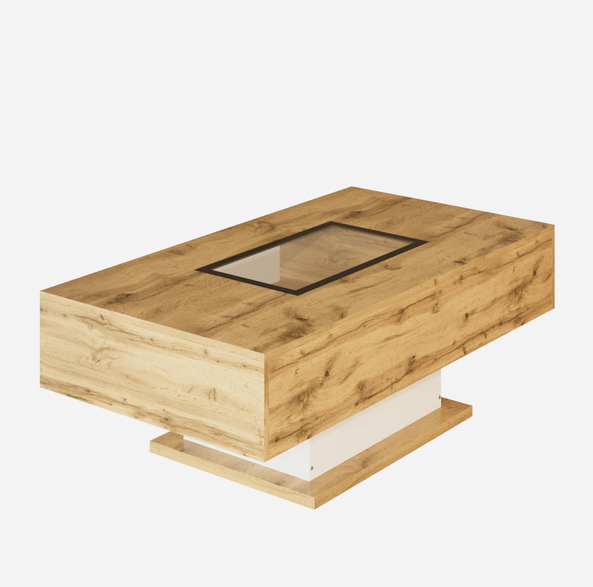 COUCHTISCH 110,2/60/39,7 cm mit LED-Beleuchtung und 2 Schubladen - Naturfarben, Holzwerkstoff (110.2/60/39.7cm) - Flora Grace