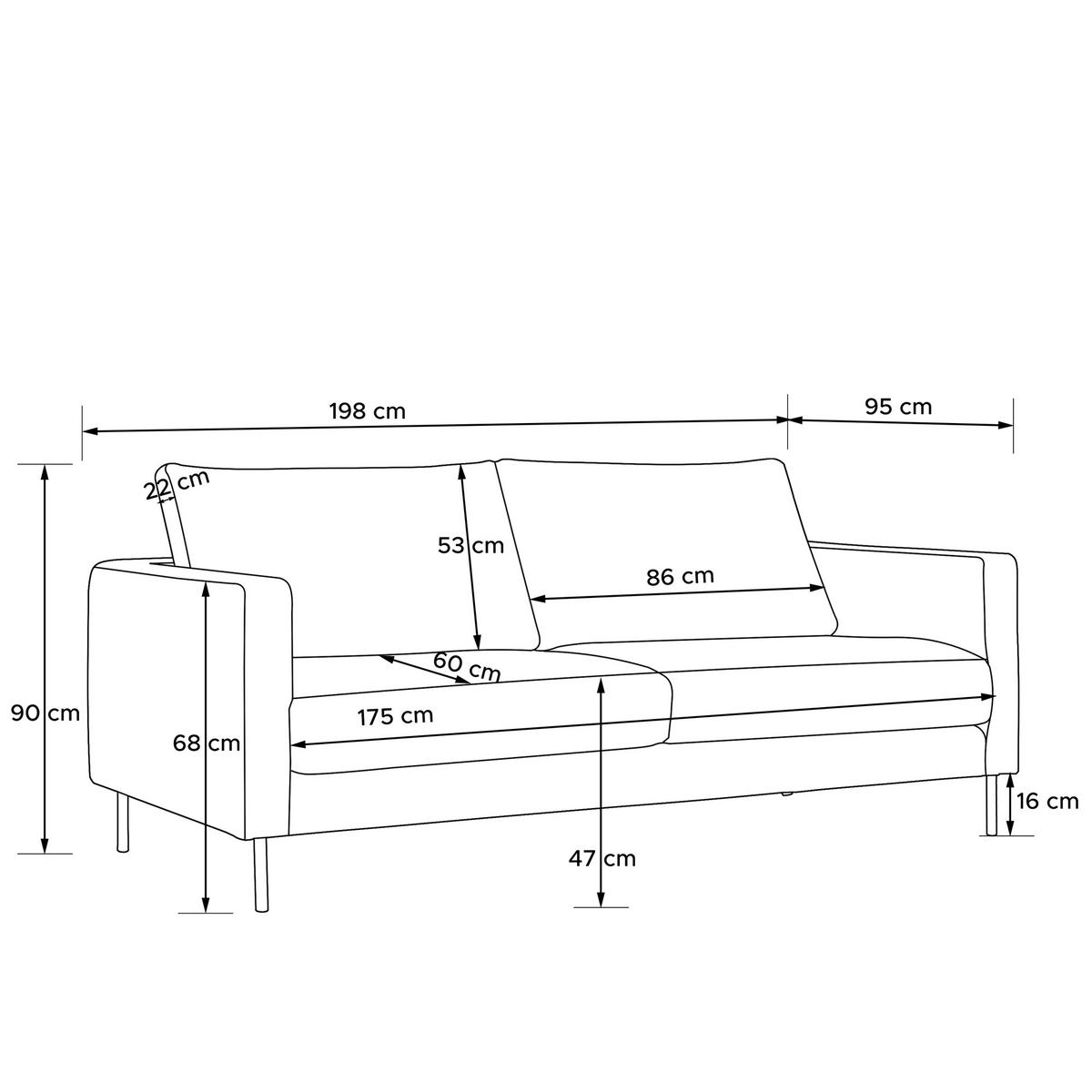 SOFA LUMO, 3-Sitzer, Ecru - Ecru/Schwarz, Holz/Holzwerkstoff (198/90/95cm) - KONSIMO®