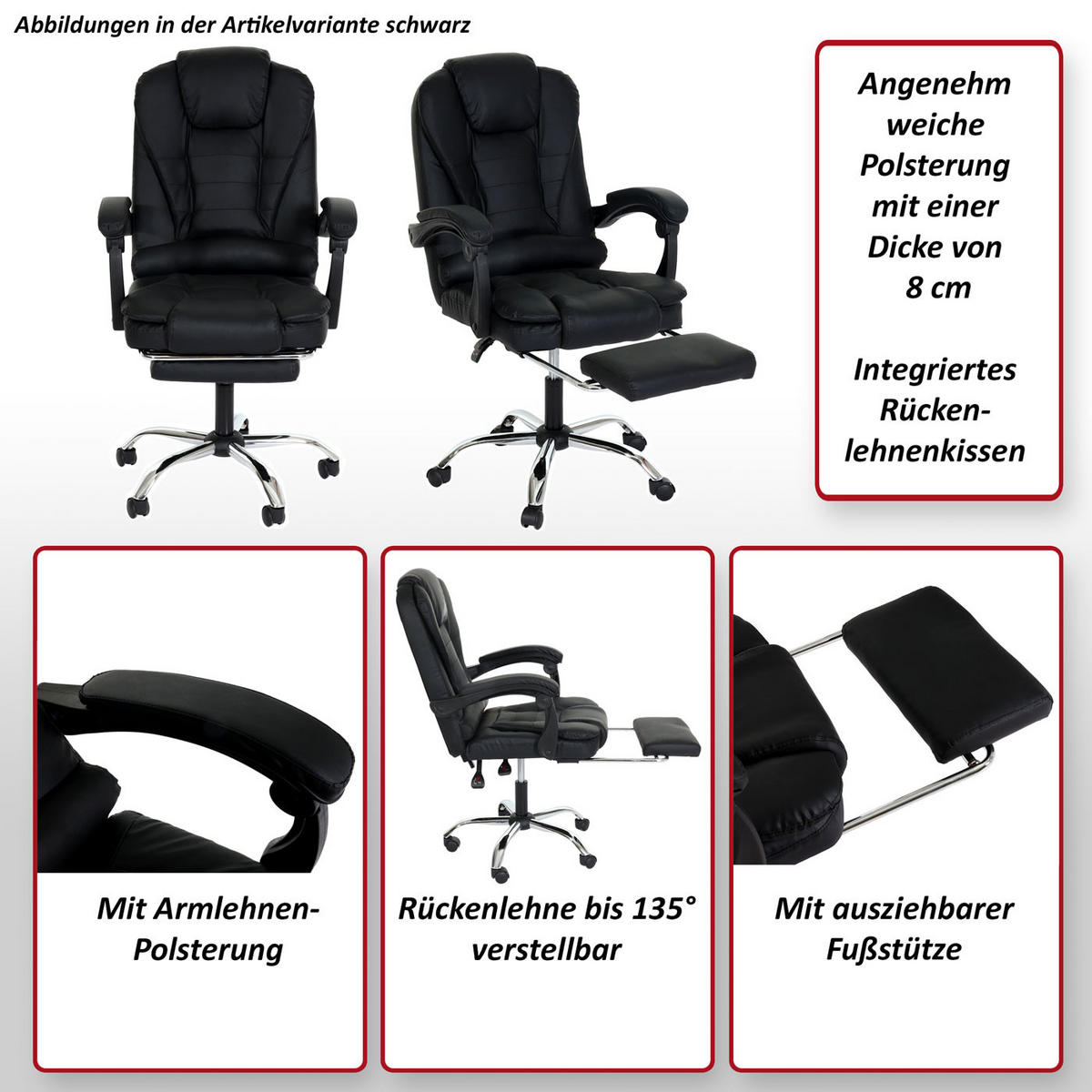 BÜROSTUHL Schwarz - Schwarz, Textil (63/110/103cm) - MCW
