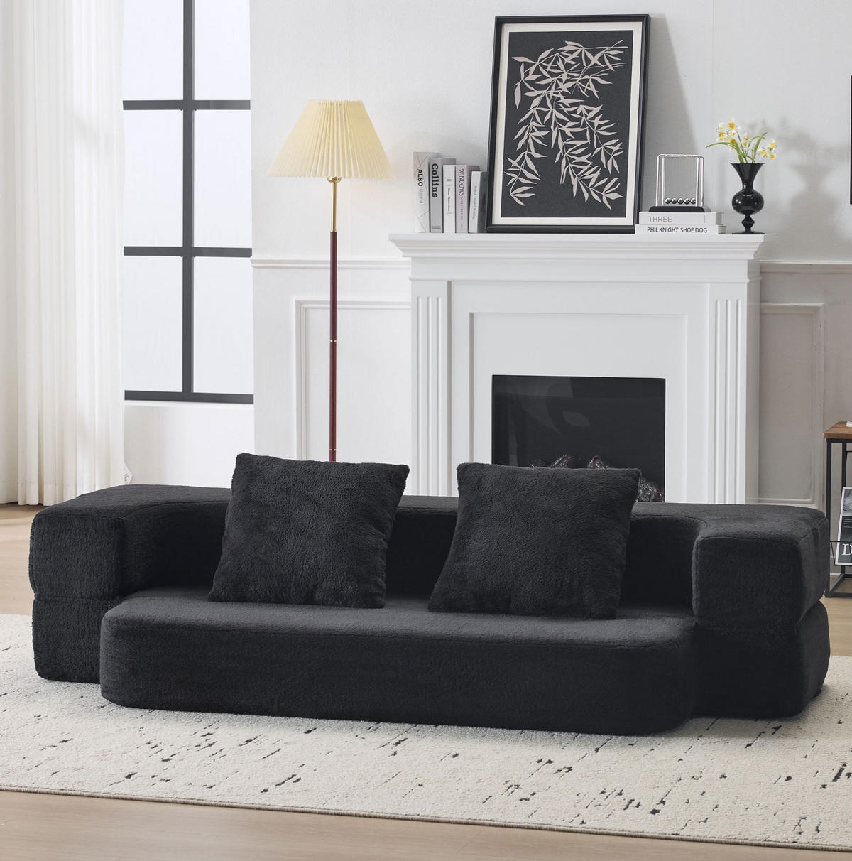 SOFA klappbar 2-in-1 Zweisitzer Schwarz - Schwarz, Kunststoff (52/48/190cm) - Meubliv