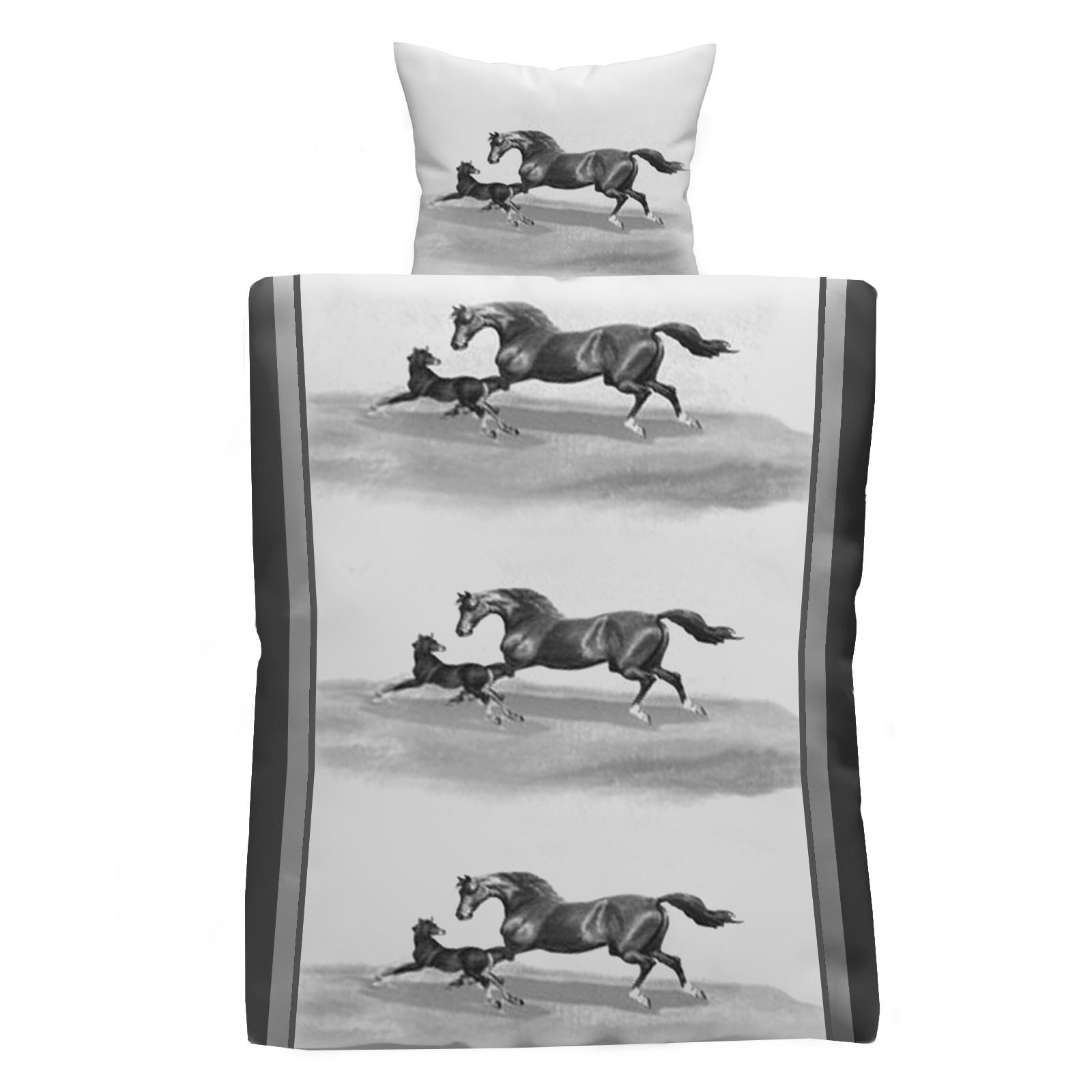 BETTWÄSCHE Set 2-tlg. Pferdemotiv 135x200cm - Grau, Textil (135/200cm) - SVITA