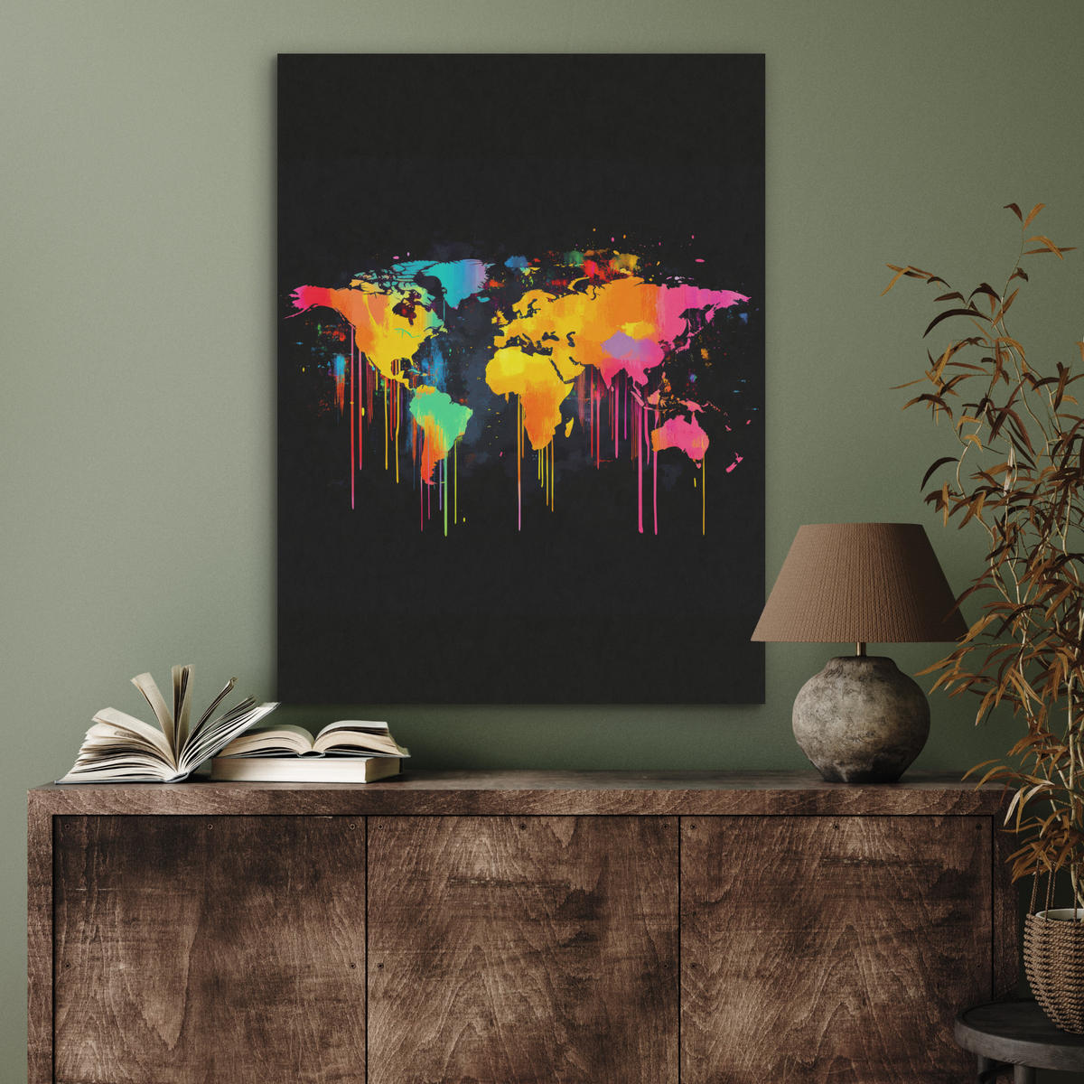 AKUSTIKBILD Weltkarte - Farbe - Bunt - Graffiti - Welt Wandbilder 60x80 cm - Multicolor, Textil (60/80/0.9cm) - MuchoWow