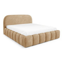POLSTERBETT 140x200 Noemi, runde Kopfteil, Bettkasten, Samtstoff, Beige - Beige, Holz/Textil (140/200cm) - Emporius
