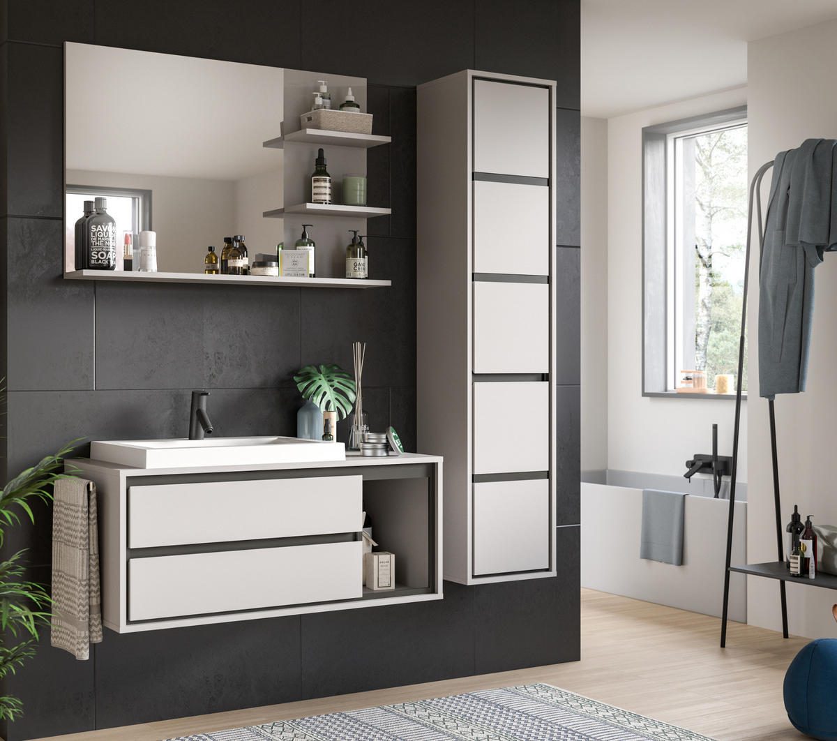 BADSPIEGEL grau 100 cm, Wandspiegel mit Ablage - Grau, Glas/Holzwerkstoff (100/69/16cm) - Inn.Furn