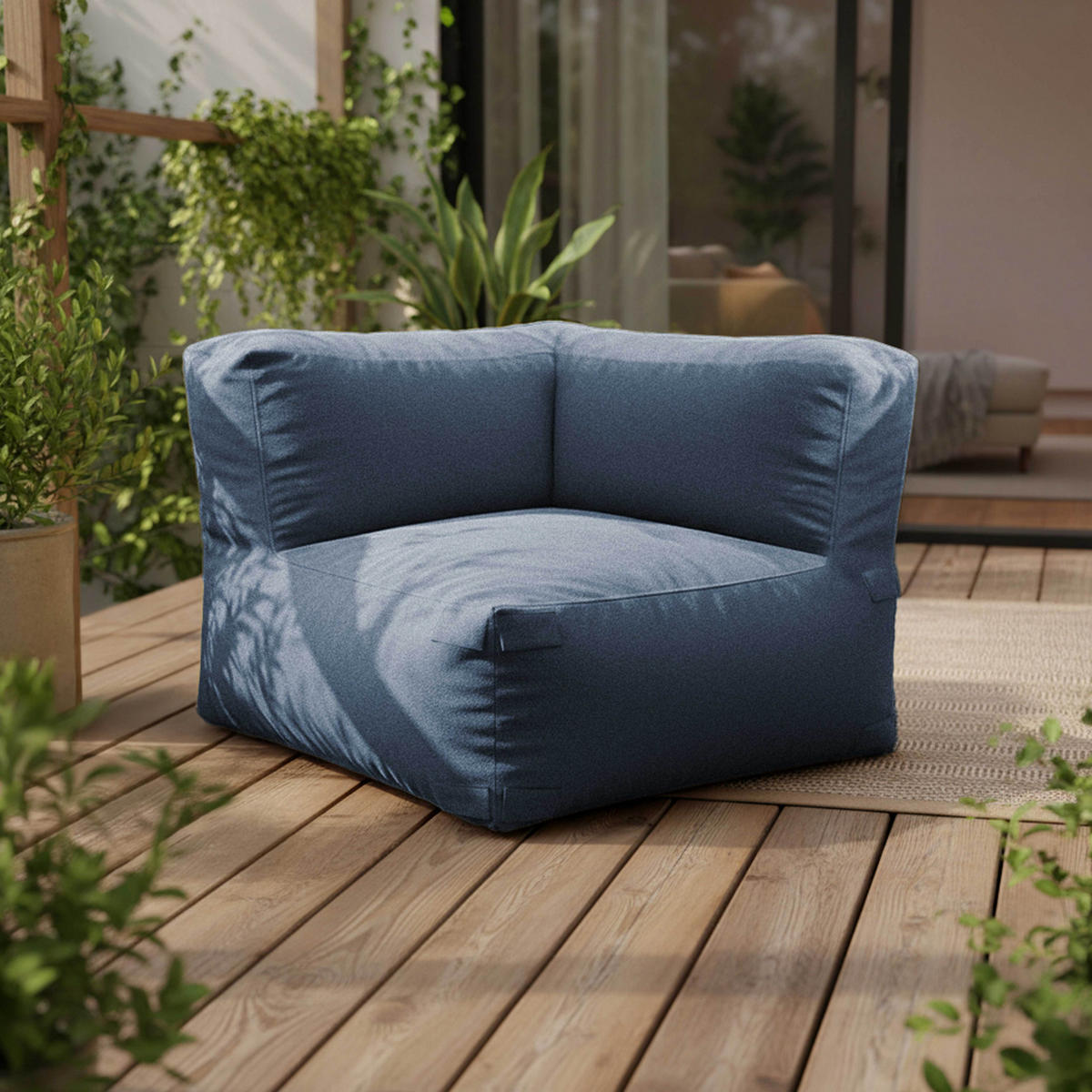 GARTENSOFA mit 4 Sitzplätzen, Pazifikblau - Blau, Textil (85/65/255cm) - Oviala