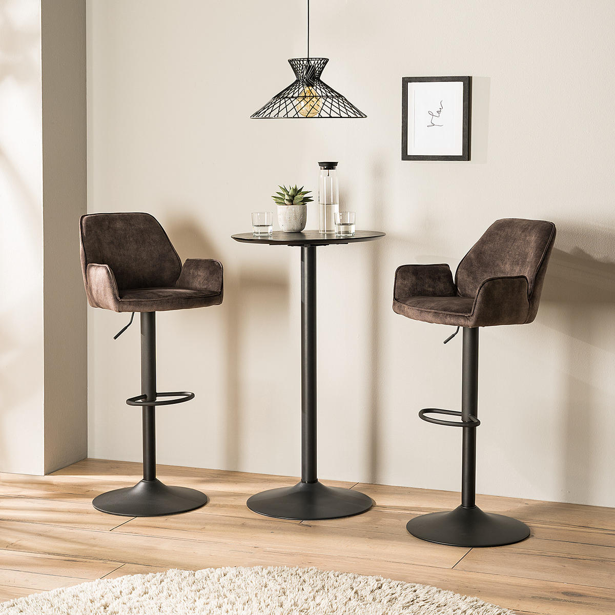 BARSTUHL - 2er-Set - Samt / Eisen - Schwarz/Braun, Textil/Metall (52/99/51cm) - home24