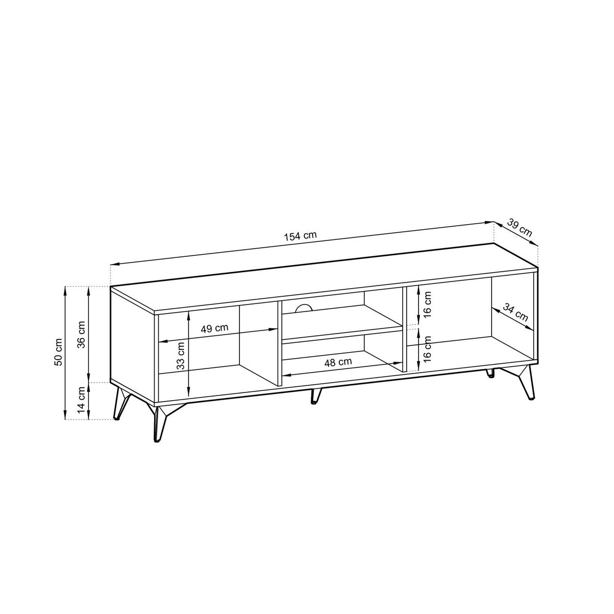 TV-SCHRANK Boulia Schwarz mit Fischgrätfronten in Eiche 154 cm - Eichefarben/Schwarz, Holzwerkstoff/Metall (154/50/39cm) - Selsey